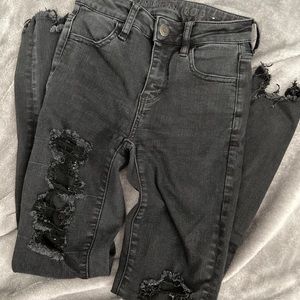AEO High-Waisted ripped black jeans